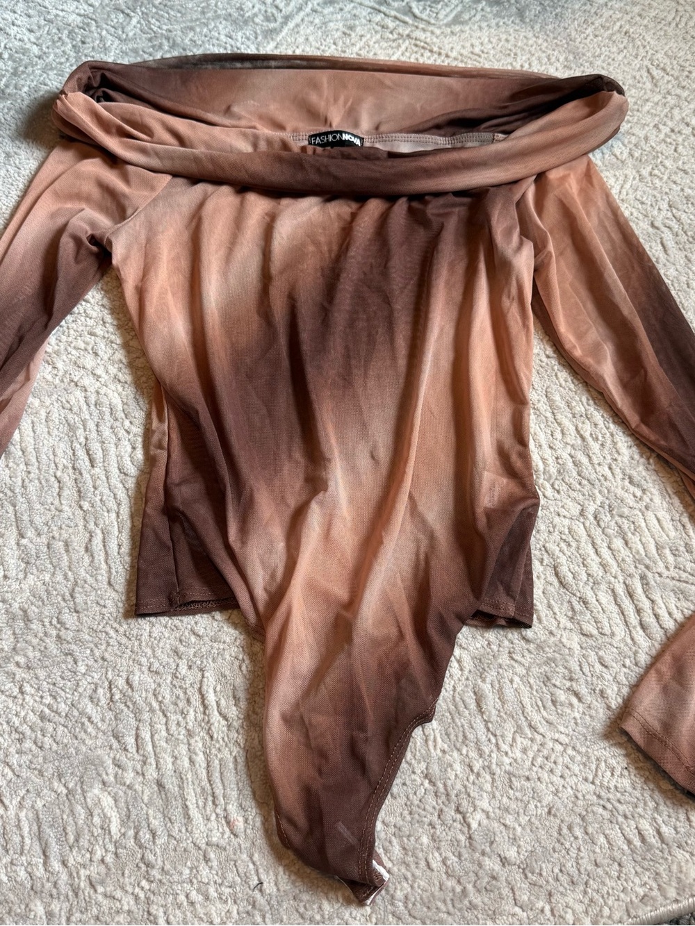 Fashion Nova Brown Ombre Mesh Off-Shoulder Bodysuit